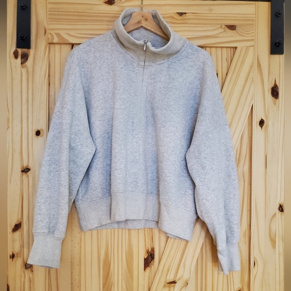 Abercrombie & Fitch Size L Light Grey Essential Sunday Half-Zip - Picture 2 of 7